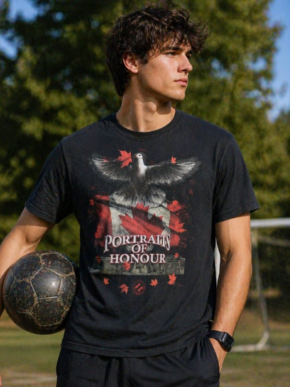 Gildan Men's T-shirt "Patriots of Honor" Black Short Sleeve Size Large Flag Dove